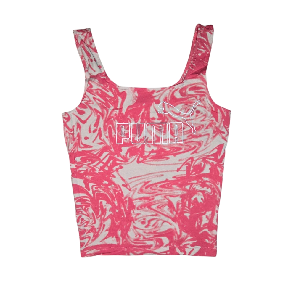 PUMA Women's Pink Swirl Tank Top XS 90s Marble Y2K Gym Activewear